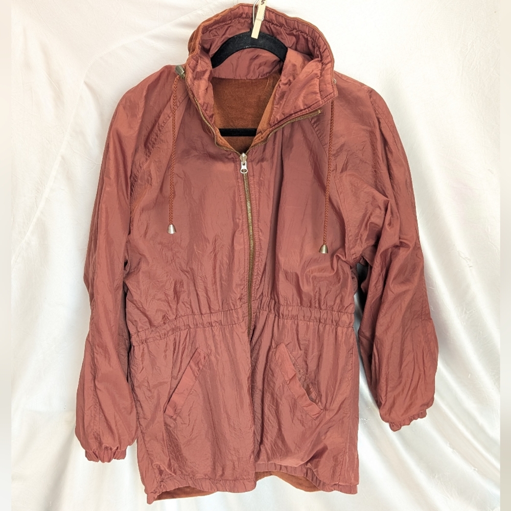 CS Signiature Vintage Burnt Orange Fall Velvet Reversible Jacket Windbreaker M - Picture 4 of 9